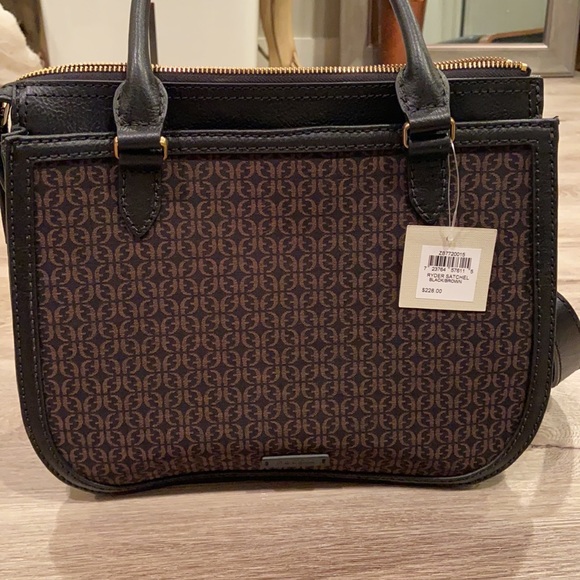 NWT Fossil Ryder Black/Brown Logo Satchel Bag - Picture 6 of 6